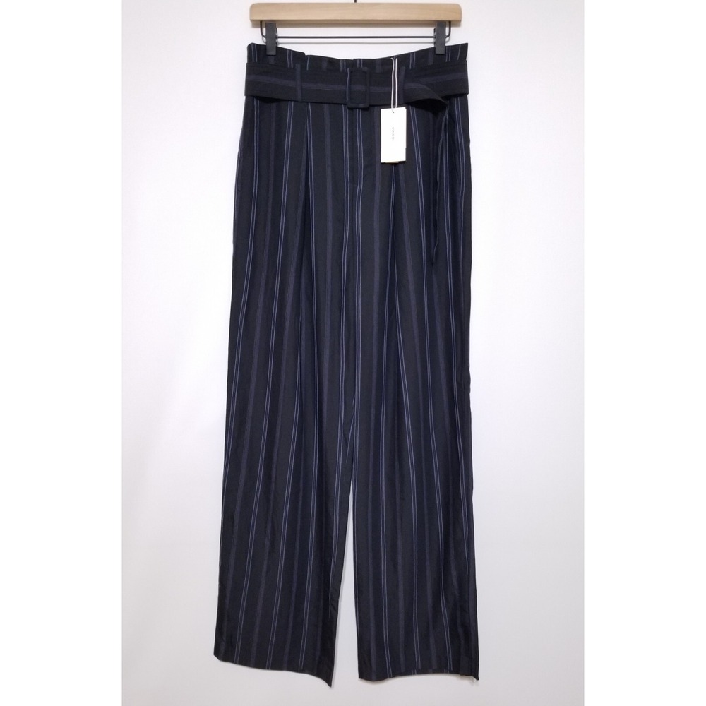 NWT Vince Dobby Stripe Belted Wide-Leg Pants in Indigo‎ High Rise Size 6 $385 - Picture 6 of 16